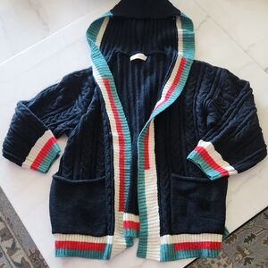 Simply Couture Navy Knit Cardigan with Colorful Trim